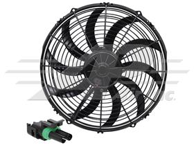 14" Condenser Fan Assembly, Pusher, Curved Blade, High Performance - Female Weather Pack Connector