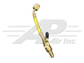 12" R12 Yellow Hose and Manual Shut Off Valve, 1/4" Male Flare x 1/4" Female Flare