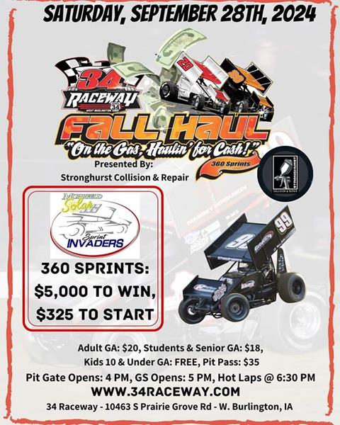 $5,000 On the Line This Weekend at Sprint Invaders Fall Haul!