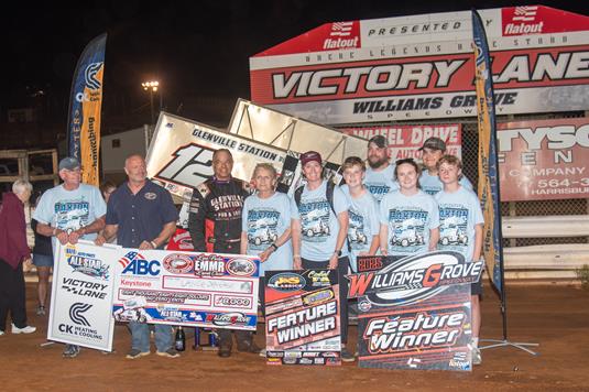 Lance Dewease wins the Lynn Paxton EMMR Legends Classic All Star Circuit of Champions 410 Feature presented by Valvoline at Williams Grove Speedway