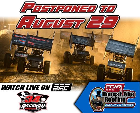 POWRi 410 Outlaw Sprint League at 34 Raceway Postponed Due to Inclement Weather