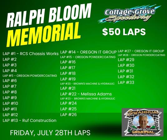 THANK YOU TO ALL OF THESE LAP SPONSORS SUPPORTING THE RALPH BLOOM MEMORIAL