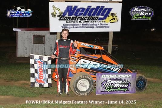 Alex Midkiff in POWRi IMRA Victory at Spoon River Speedway