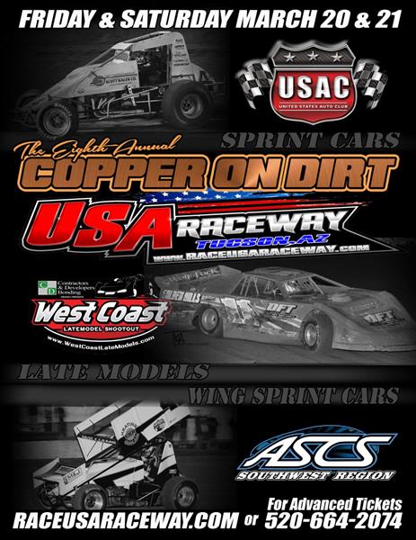 8th "Copper on Dirt" for CRA Sprints at Tucson Friday-Saturday