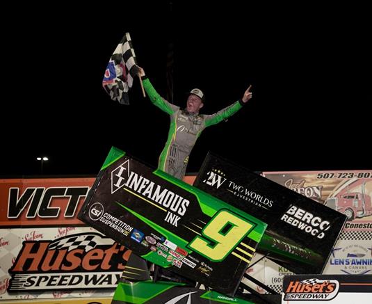 Randall, Goos Jr. and Taylor Win Huset’s Speedway Thrillers on Goodin Company Night