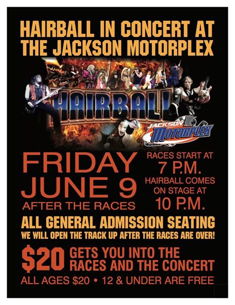 Jackson Motorplex Hosting Hairball Concert Friday Following Five Classes of Race Cars