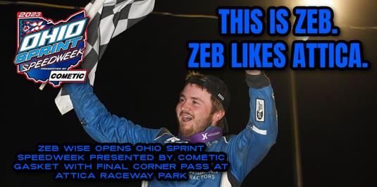 Zeb Wise opens Ohio Sprint Speedweek presented by Cometic Gasket with final corner pass at Attica Raceway Park
