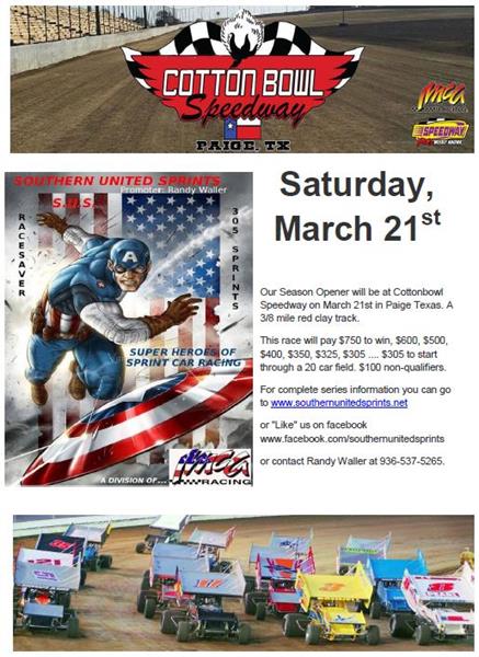 March 21st Southern United Sprints Head to Paige, TX