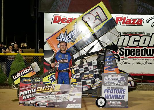 WAGAMAN WINS THRILLING STEVE SMITH TRIBUTE AT LINCOLN SPEEDWAY; Wolf Wires the Field for $1,500 Victory in 358 Sprint Car Feature