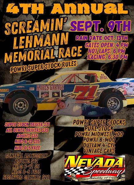 Super Stock’s ‘Screamin Lehmann’ Approaches at Nevada Speedway on September 9th