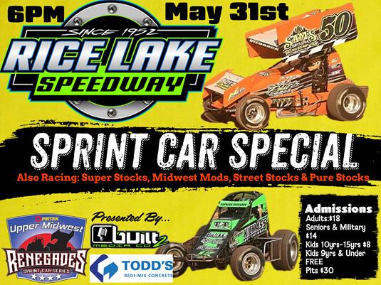 Sprint Cars at Rice Lake Speedway May 31st