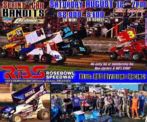 NCRA Sprint Car Bandits Results, Points; Rose Bowl THIS SATURDAY