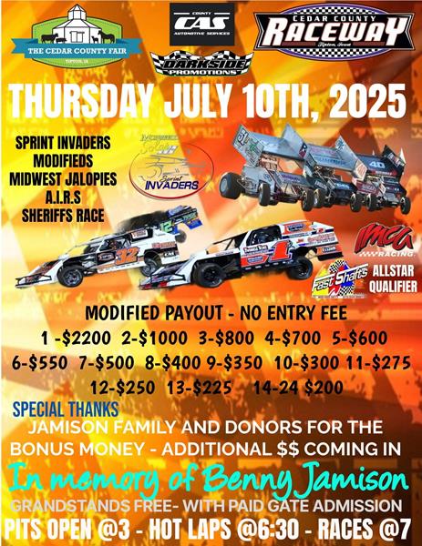 Big Money at Cedar County Fair for IMCA Modifieds
