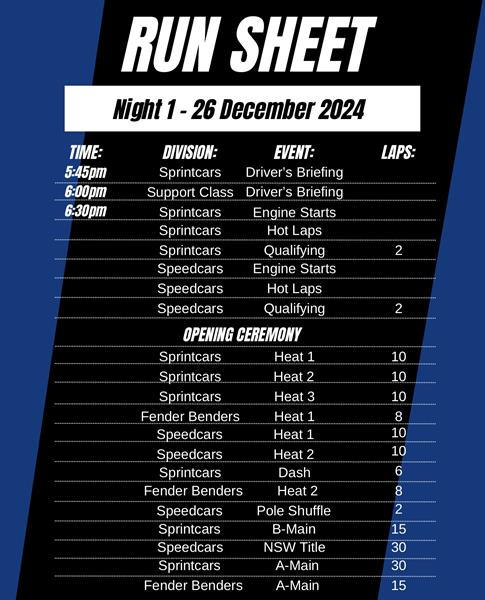 Summer of Speed Night 1 - Run Sheet