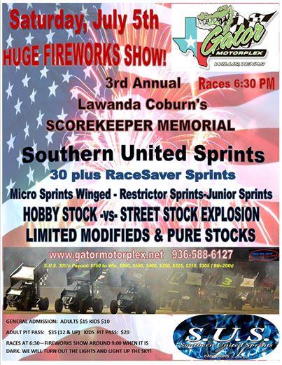 3rd Annual Lawanda Coburn Scorekeeper Memorial - Fireworks & Sprints