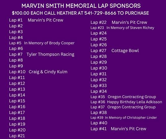 PURCHASE LAPS TODAY FOR THE 2023 MARVIN SMITH MEMORIAL!!