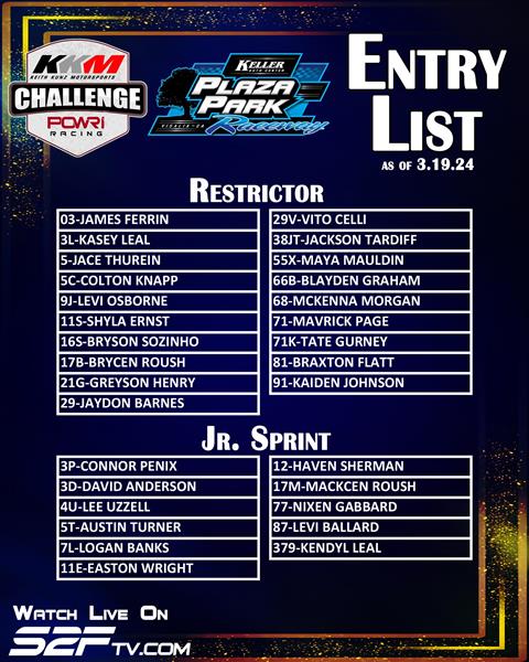 March 20-22 Plaza Park Split Field Preliminary Nights and Times for KKM Challenge