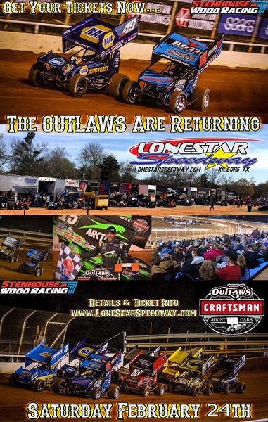 ONLY VISIT in 2018 at LSS: TICKETS ON SALE for the WORLD of OUTLAWS SPRINT CARS at LONESTAR SPEEDWAY - SATURDAY, FEBRUARY 24th!!