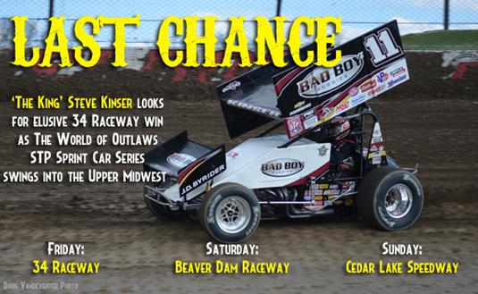 Steve Kinser Looks for Elusive Win at 34 Raceway as World of Outlaws STP Sprint Cars Continue Upper Midwest Swing