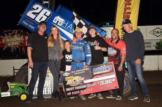 Eliason and Yeigh Earn Electrifying Victories at Huset’s Speedway During C & B Operations Grand Reopening presented by Folkens Brothers Trucking