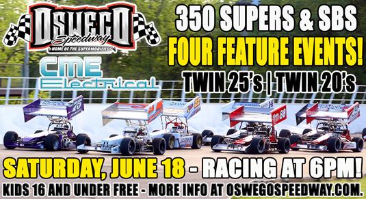 CME Electrical Supply Presents J&S Paving 350 Super Twin 25's and Pathfinder Bank SBS Twin 20's at the Speedway Saturday, June 18