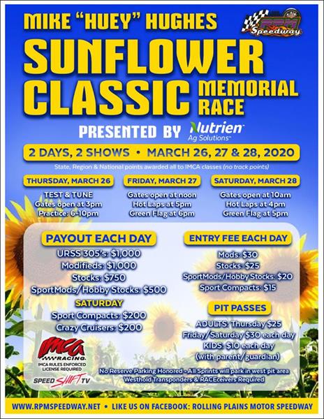 RPM Speedway’s Mike Hughes Sunflower Classic Will be Live on Speed Shift TV March 27-28