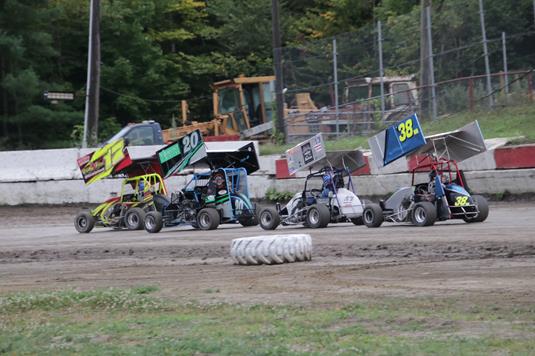 David Greenslit 500cc and Mark Wiggett 600cc winners in the R.E. Hinkley Granite State Mini Sprints Brandon Piastka big winner in the Xtreme DMA DIRTc