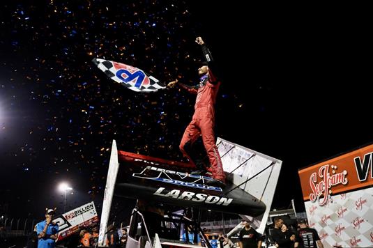 Larson Pounces in Traffic With Late-Race Pass to Win BillionAuto.com Huset’s High Bank Nationals Presented by MENARDS Opener at Huset’s Speedway