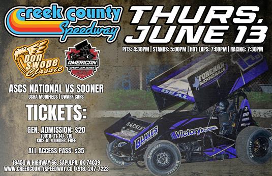 ASCS National Speedweek Rolls Into Creek County Speedway On Thursday, June 13