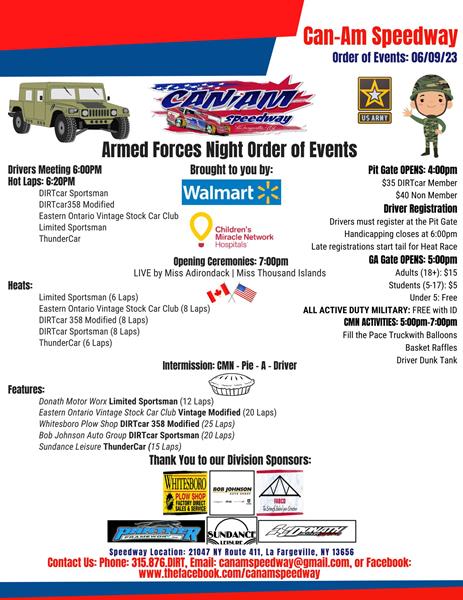 Can-Am Speedway Looking To Beat Mother Nature on Armed Forces Tribute Night