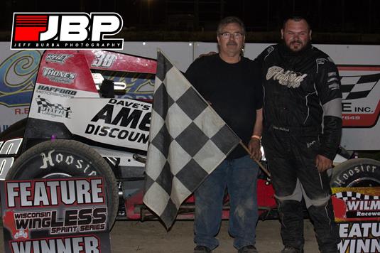 Allen Hafford of Beach Park, Illinois scored a final lap victory in the Wisconsin wingLESS Sprints feature on Saturday, July 22 at Wilmot Raceway