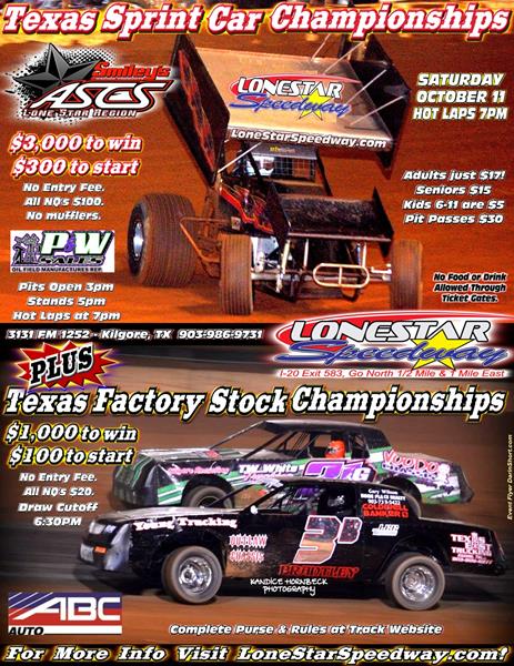 Lone Star Speedway Announces $3,000 to win for ASCS Lone Star Region