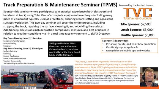 Total Venue Concepts to Host Track Preparation & Maintenance Seminar as part of High Performance Expo’s Education Series