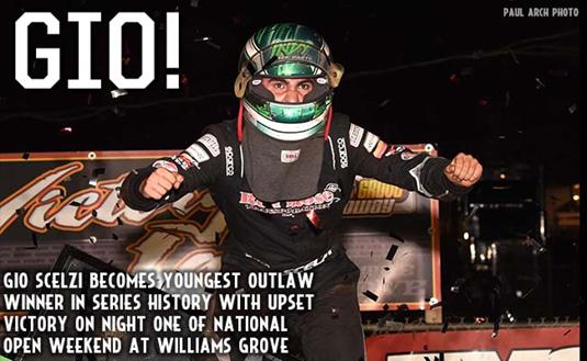 Gio Scelzi Becomes Youngest World of Outlaws Winner in Series History on Night One of the Williams Grove National Open
