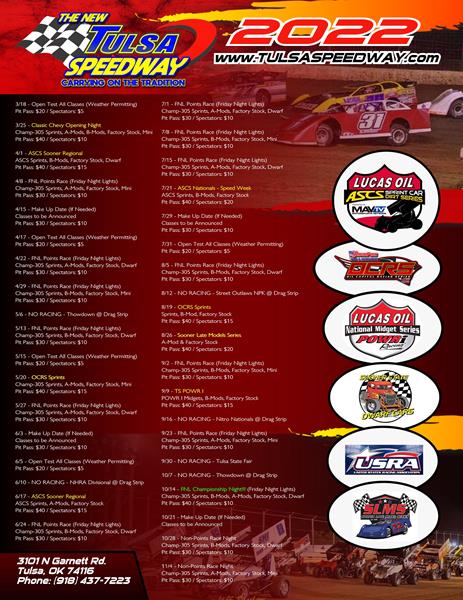 *Updated 2022 Tulsa Speedway Schedule 2-8-22*