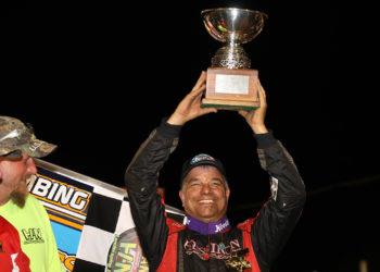Lance Dewease out duels Donny Schatz for the Morgan Cup at Williams Grove Speedway