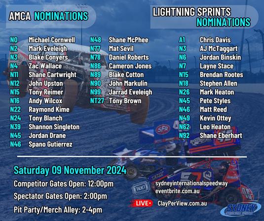 Lightning Sprints & AMCA Nominations This Saturday, November 9!