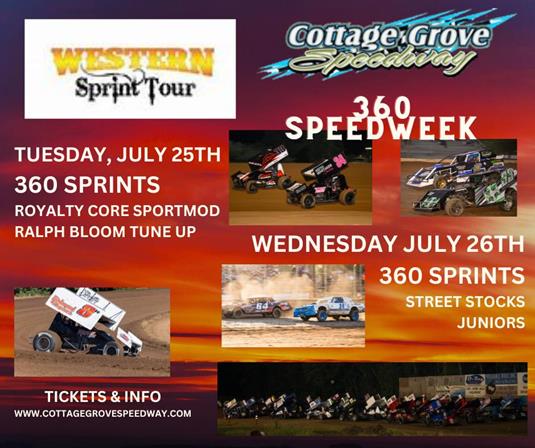 WESTERN SPRINT TOUR SPEEDWEEK AND ROYALTY CORE SPORTMODS TONIGHT AT COTTAGE GROVE SPEEDWAY!!