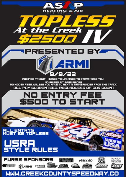 Modifieds Are Going Topless This Saturday At Creek County Speedway!