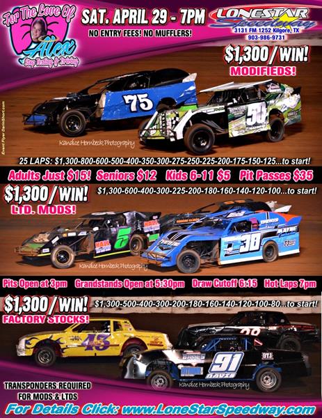 IT'S AWESOME APRIL at LONESTAR SPEEDWAY! 3 HUGE EVENTS: APR 1, 22 & 29!
