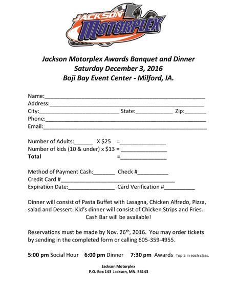 Jackson Motorplex Banquet Set for Dec. 3 at Boji Bay Event Center