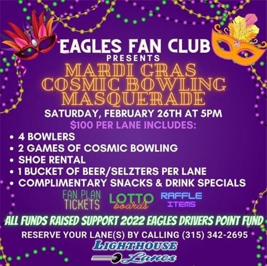 Oswego Eagles Fan Club Hosting Mardi Gras Cosmic Bowling at Lighthouse Lanes this Saturday, February 26