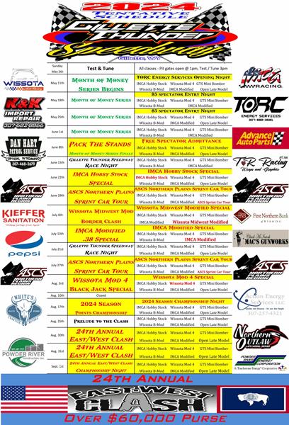 2024 Gillette Thunder Speedway Tentative Schedule