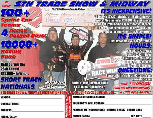 Early Short Track Nationals Trade Show/Vendor List; Applications Due by Monday