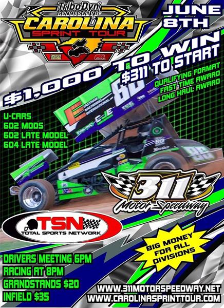 Big Payout and Live Stream on Tap for TriboDyn Lubricants Carolina Sprint Tour Event at 311 Speedway