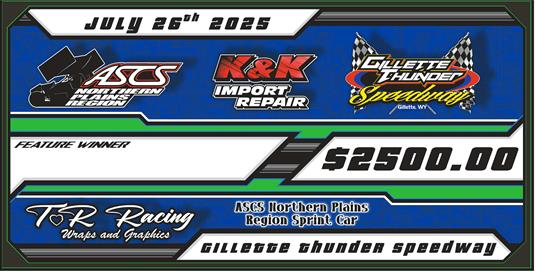 $2,500 to win ASCS Northern Plains Region + ASCS Western Plains Region Sprint Car Special Event