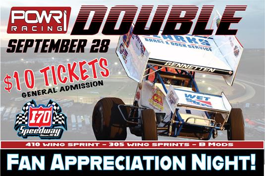 FAN APPRECIATION NIGHT AT I-70 | $10 GA TICKETS | 410 SPRINTS & MORE