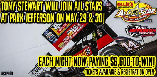 Tony Stewart will join All Stars at Park Jefferson; Kevin Rudeen pushes winner’s share to $6,600 each night