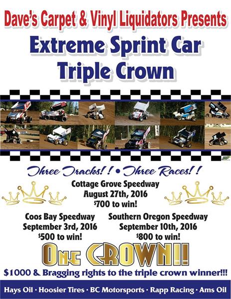 Extreme Sprint Car Triple Crown Coming To Oregon; Three Race Mini-Series Sponsored By Dave’s Carpet & Vinyl Liquidators