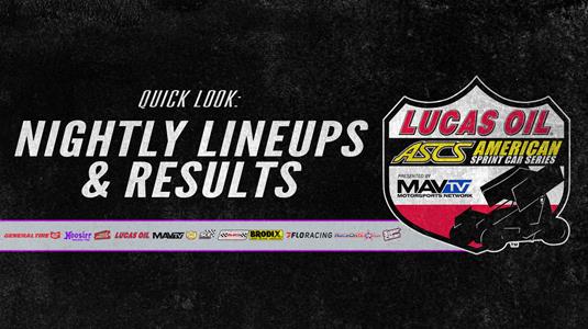 Lineups/Results - Lucas Oil Speedway | Hockett/McMillin Memorial | Night 1